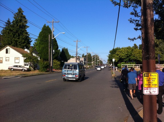 Image from a 2013 community walk to discuss the dangers of NE 65th Street. Photo taken during rush hour.