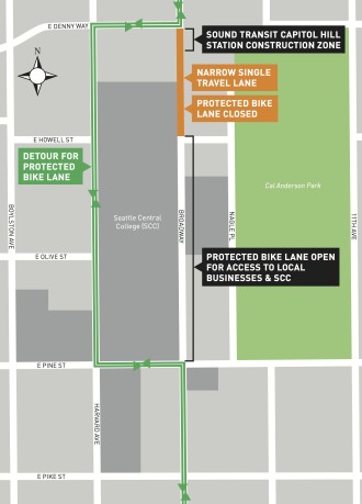 Detour details for people biking to/from north of Denny.