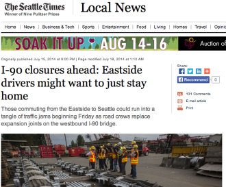 Screenshot from Seattle Times story than ran on the front page