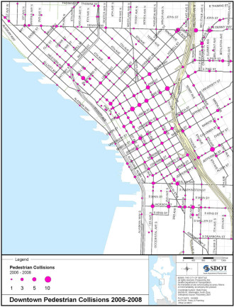 CHS posted this 2010 map showing that 9th and James is one of the most dangerous intersections in central Seattle
