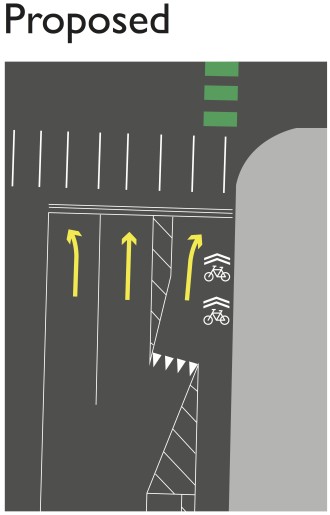 How shared turn lanes will work. Image from SDOT