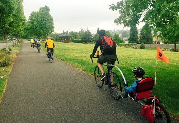 Brice Maryman and son helped pedal the Beacon Hill bike train