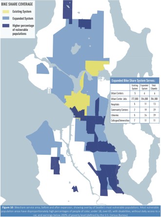 A plan to expand Pronto aims to reach "vulnerable" populations. Map from Seattle's pending TIGER grant application.