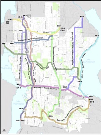 Top bike route priorities identified in the 2009 plan.