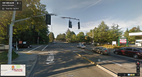 Looking south on 140th Ave NE at Bel-Red Rd, from Google Street View.