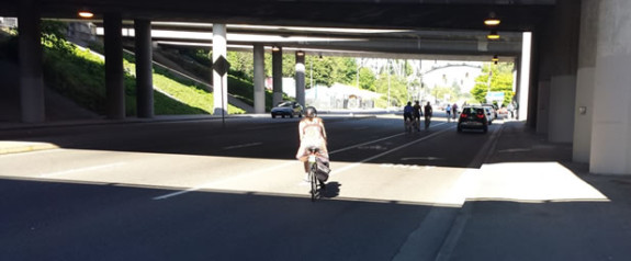 This terrible shifting bike lane will get a badly-needed upgrade. Photo from SDOT.