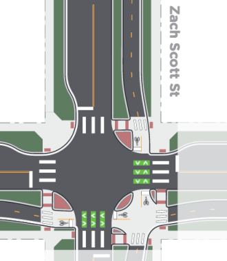 Example design in Austen, via Alta Planning + Design's "Evolution of the Protected Intersection."