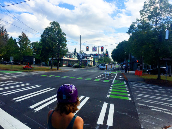 The Roosevelt bike lane intersects with the Ravenna Blvd bike lanes. 