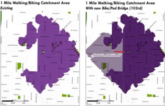 This map by Cascade shows the dramatic increase in walk/bike access if there were a bridge