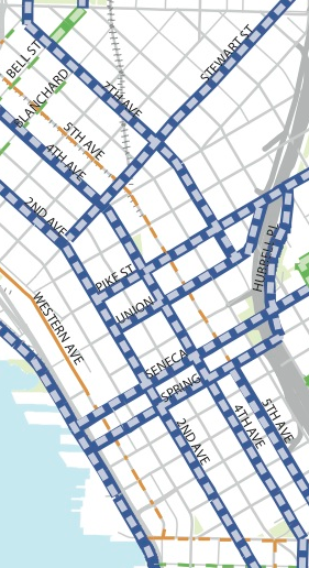 The Bike Master Plan draft shows protected bikeways in blue