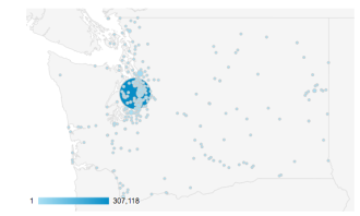A snapshot of where people are in Washington State when they visit Seattle Bike Blog
