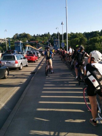 "Fremont bike counter ticked over 5100 just as the bridge lowered. Looks like another record!" Photo from Tuesday afternoon by Taylor Kendall via Twitter. Used with permission