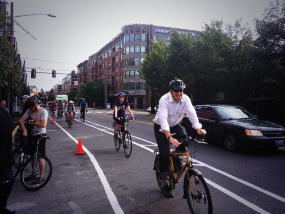 Councilmember Mike O'Brien was among the many people biking on Dexter