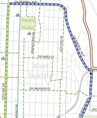 The blue line on the Bike Master Plan notes a protected bike lane