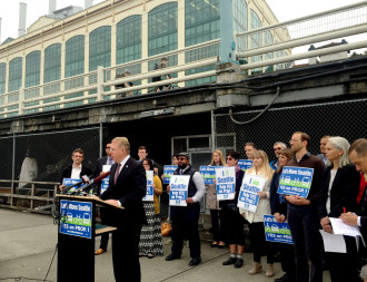 Launching the Let's Move Seattle campaign next to a timber-supported bridge that needs replacing, feet from where Brian Fairbrother died in 2011