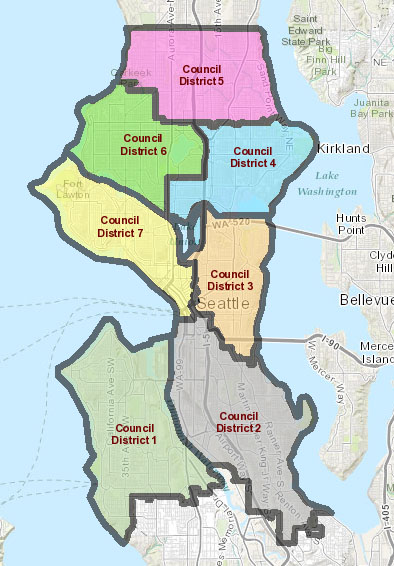 Seattle City Council Districts map.