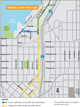 Official detour map showing the walking and biking detour along Aloha Street.