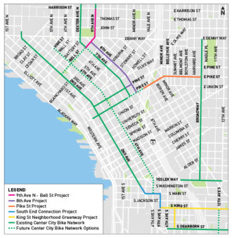 Map of the Center City Bike Network projects due for construction.