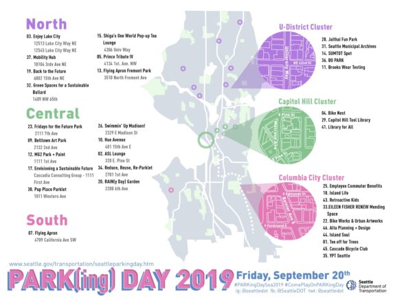 Map of Park(ing) Day 2019 parks. Text list is in the post below.