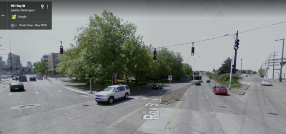 2008 image from Google Street View looking from 9th and Roy Street toward the former Broad Street trench.