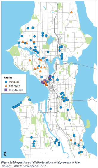 Map of new or planned bike parking additions.