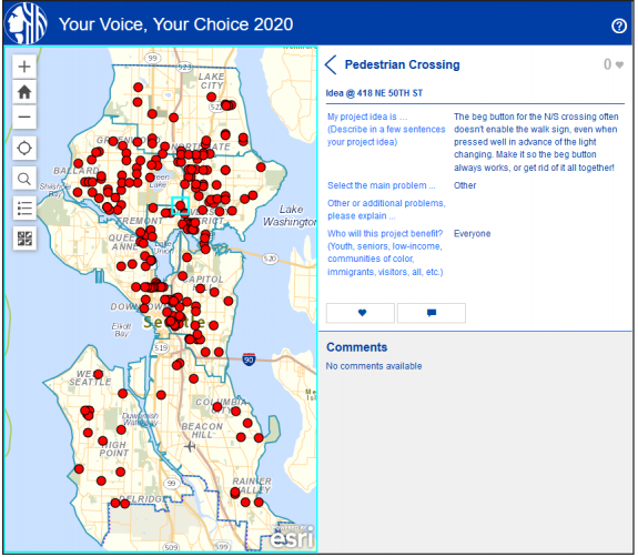 Screenshot of the city's idea submission map.