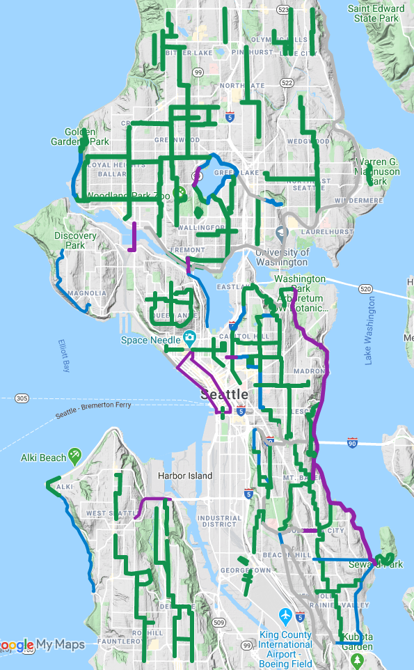 Map showing crowdsourced streets for Seattle Stay Healhty Streets.