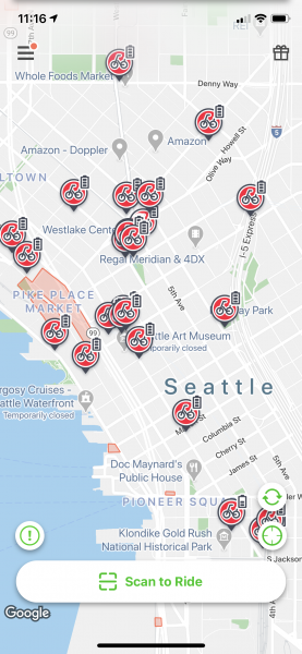 Screenshot of the Lime app showing bikes available. 
