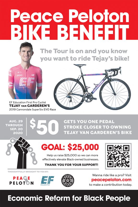 Poster advertising benefit to win Tejay van Garderen's bike.