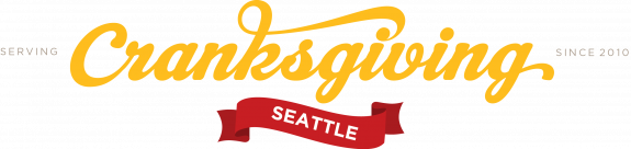 Seattle Cranksgiving logo in the style of a Campbell's Soup logo.
