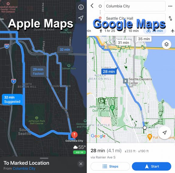 Comparrison of Apple Maps and Google Maps.