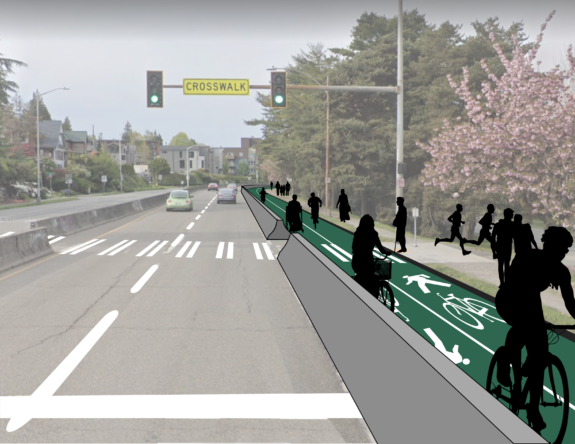 Concept image showing the jersey barrier and bikeway.