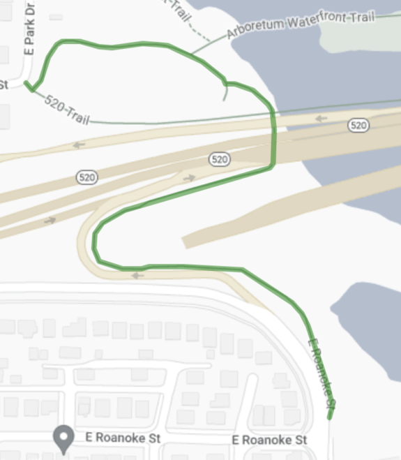 Map of the soon-to-be closed trail under SR 520 east of Montlake Blvd.