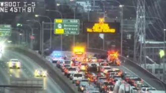 Traffic camera image showing a backup on the bridge. 