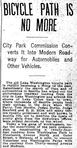 Newspaper clipping headline: Bicycle Path Is No More