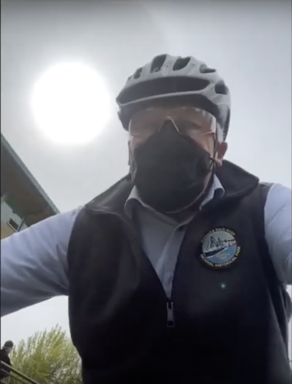 Screenshot of Jay Inslee taken from his phone mounted on his handlebars.