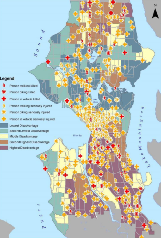 Map of traffic deaths and injuries in Seattle 2019-2021