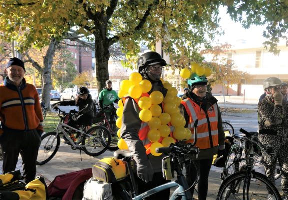 A rider with a balloon costume