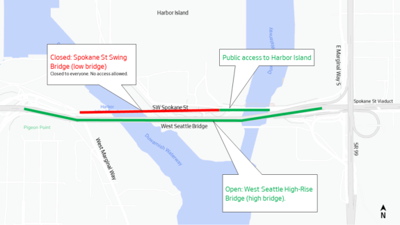 Map of the closure between West Seattle and Harbor Island.