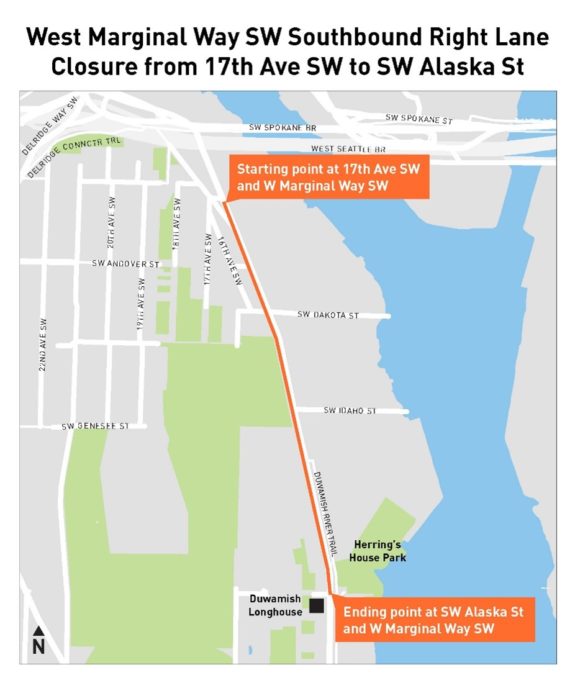 Map of the proposed trail connection along West Marginal Way SW just south of the West Seattle Bridges.