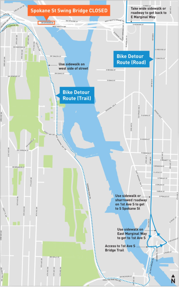 Map of the official bike detour route.