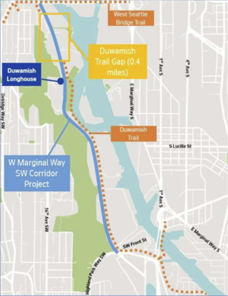 Project map showing the new trail connection on West Marginal Way.