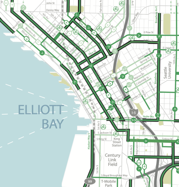 Downtown section of the bike map.
