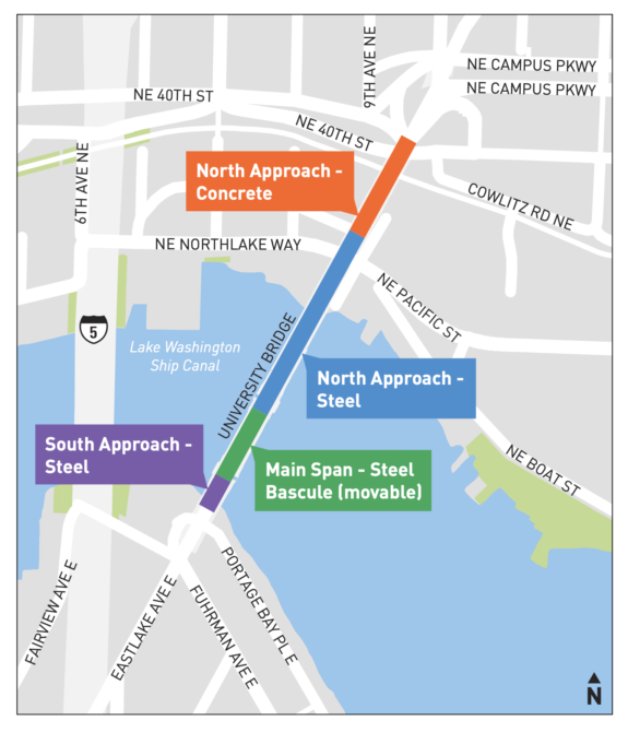 Project area map showing the north approach is the section between pacific and 40th.