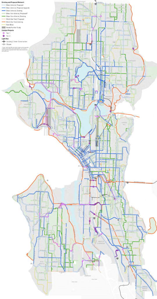 2024 proposed Seattle Transportation Plan bike map.