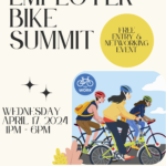 Employer Bike Summit poster featuring illustration of people biking and details.