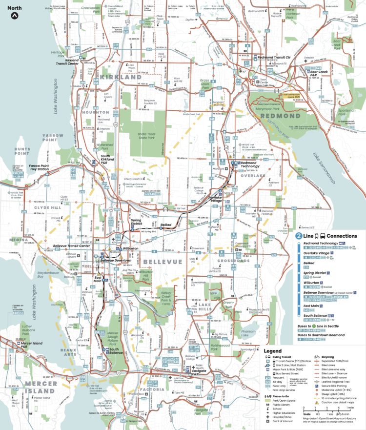 The station access map covering Redmond, Kirkland and Bellevue.